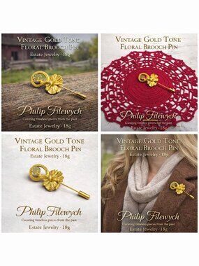 BR-66-Vintage Gold Tone Floral Brooch Pin Estate Jewelry Classic Retro